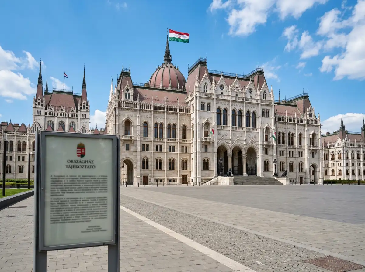 Zgrada Hrvatskog sabora u Zagrebu s natpisom o zakonskim izmjenama na plakatu ispred